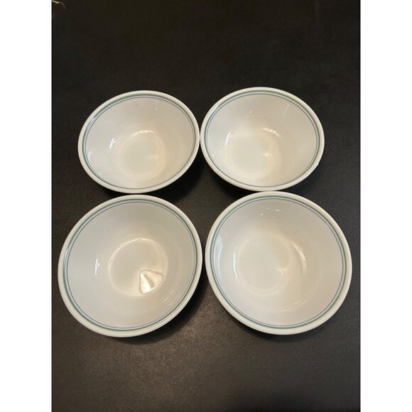 Corelle White Bowls With Blue & Green Stripes Set Of 4 Microwave & Dishwasher Sa - Picture 2 of 6